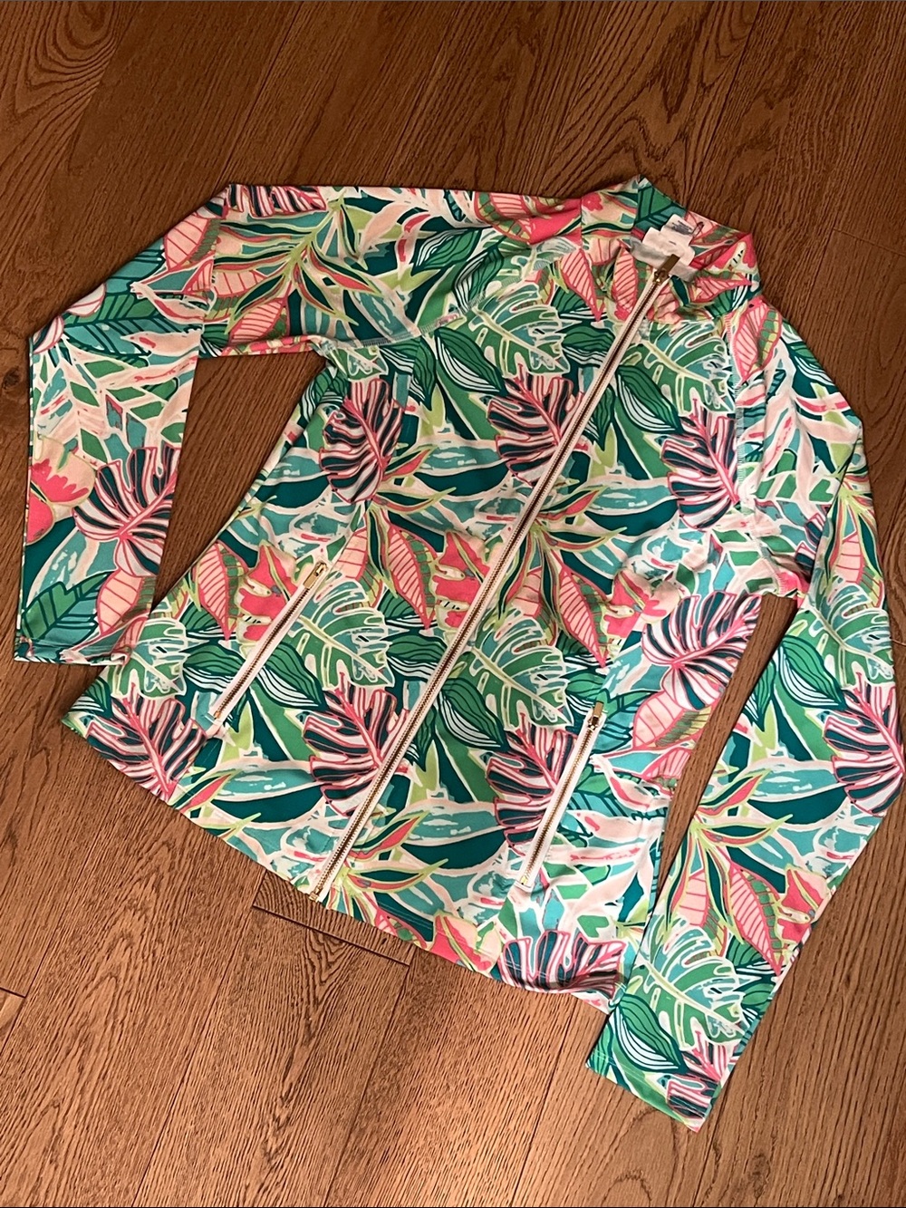 Sigrid Olsen Pink & Teal Tropical Zip Jacket. Golf & Tennis